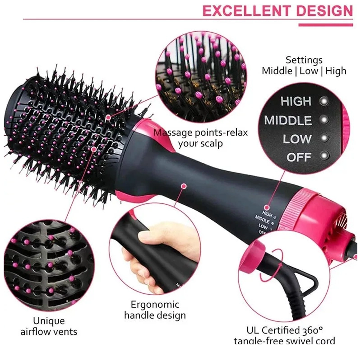 onestep hair dryer 2in1 مجفف ومصفف الشعر 2 في 1 بثلاث مستويات حرارة وسرعة هواء