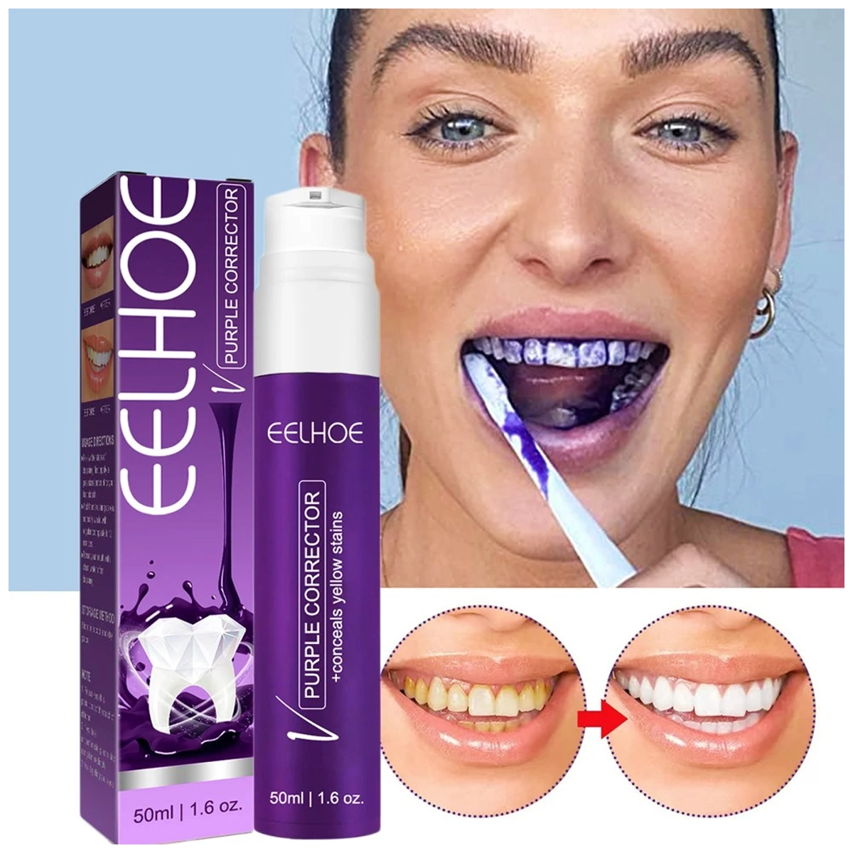 purple whitening toothpaste تركيبة معجون الأسنان الأرجواني لإزالة التصبغات